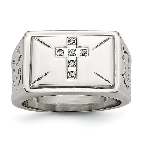Stainless Steel Diamond Cross w/Textured Sides Ring Stainless Steel Diamond Cross w/Textured Sides Ring
